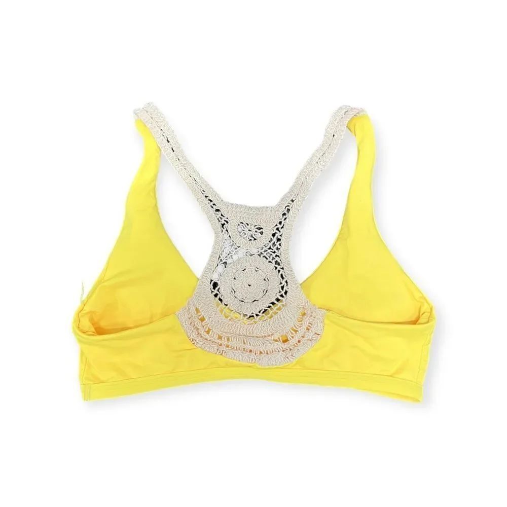 L*SPACE lemon yellow crochet racerback bikini top